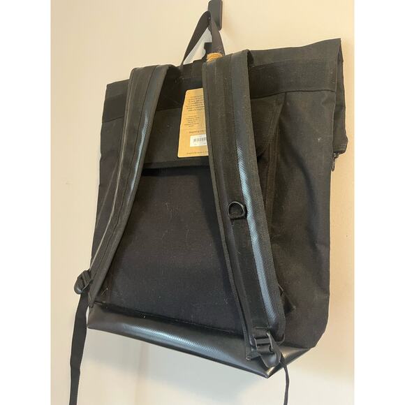 Ginkgo Large Rolltop Backpack Black with Yellow Reflective Stripes Biking Laptop - Picture 7 of 9